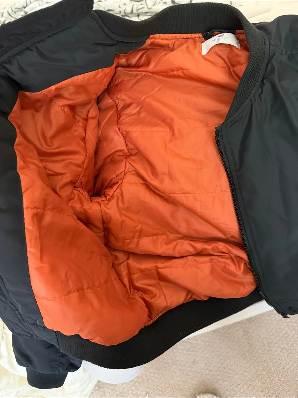 H&M Black Bomber Jacket with Orange Lining